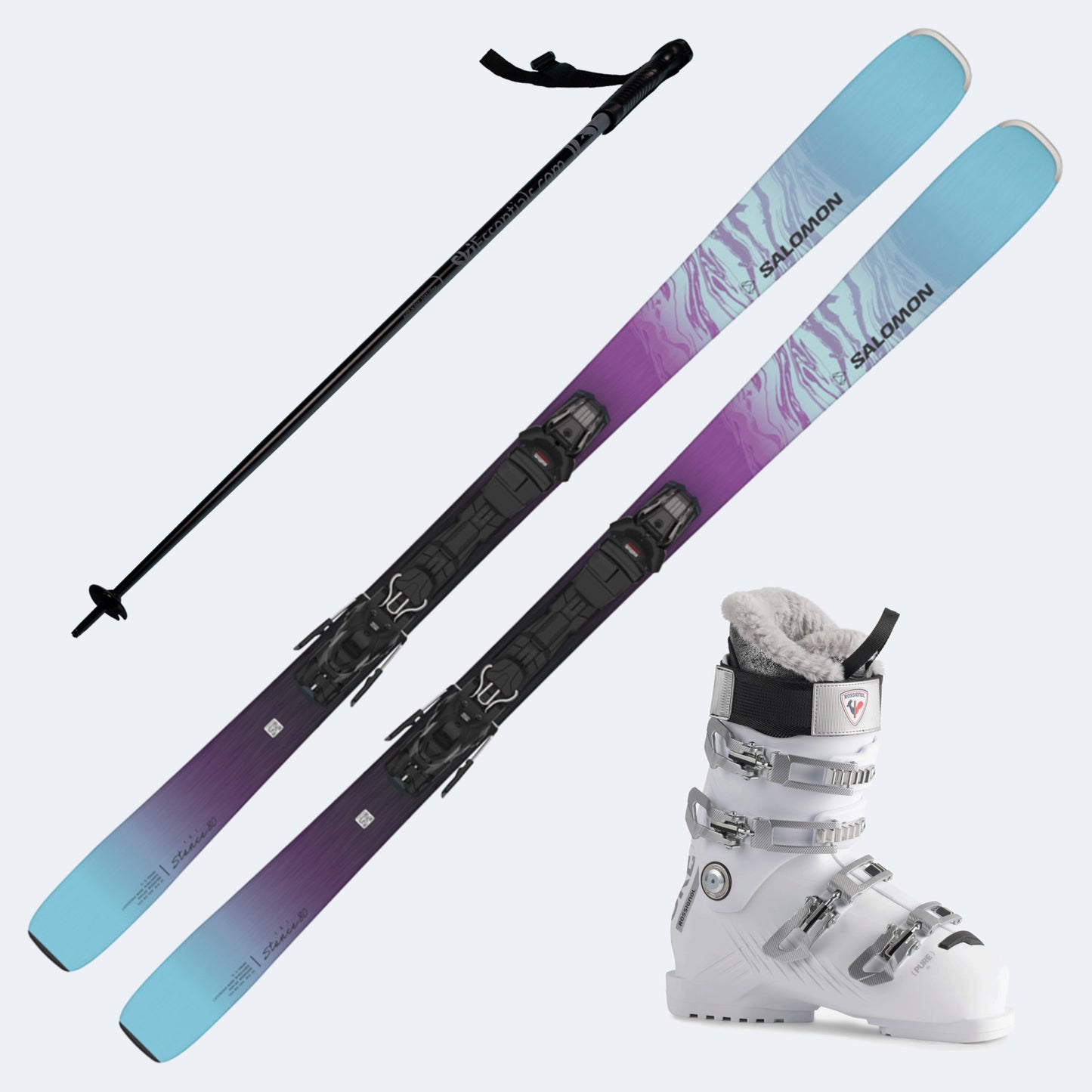 2025 Salomon Salomon Stance 80 Women's Skis with Rossignol Pure 80 Boots and Poles
