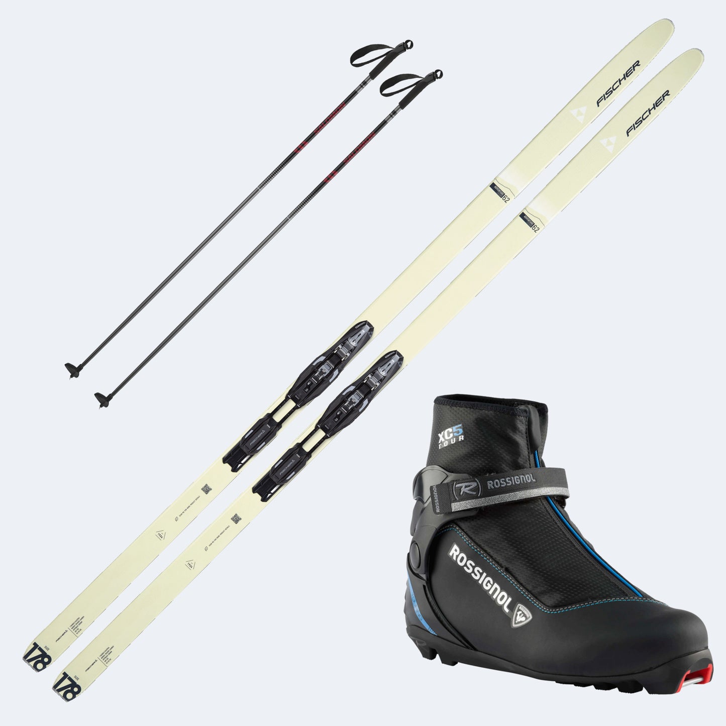 2026 Fischer Adventure 62 Crown Skis with Rossignol XC 5 Boots and Poles
