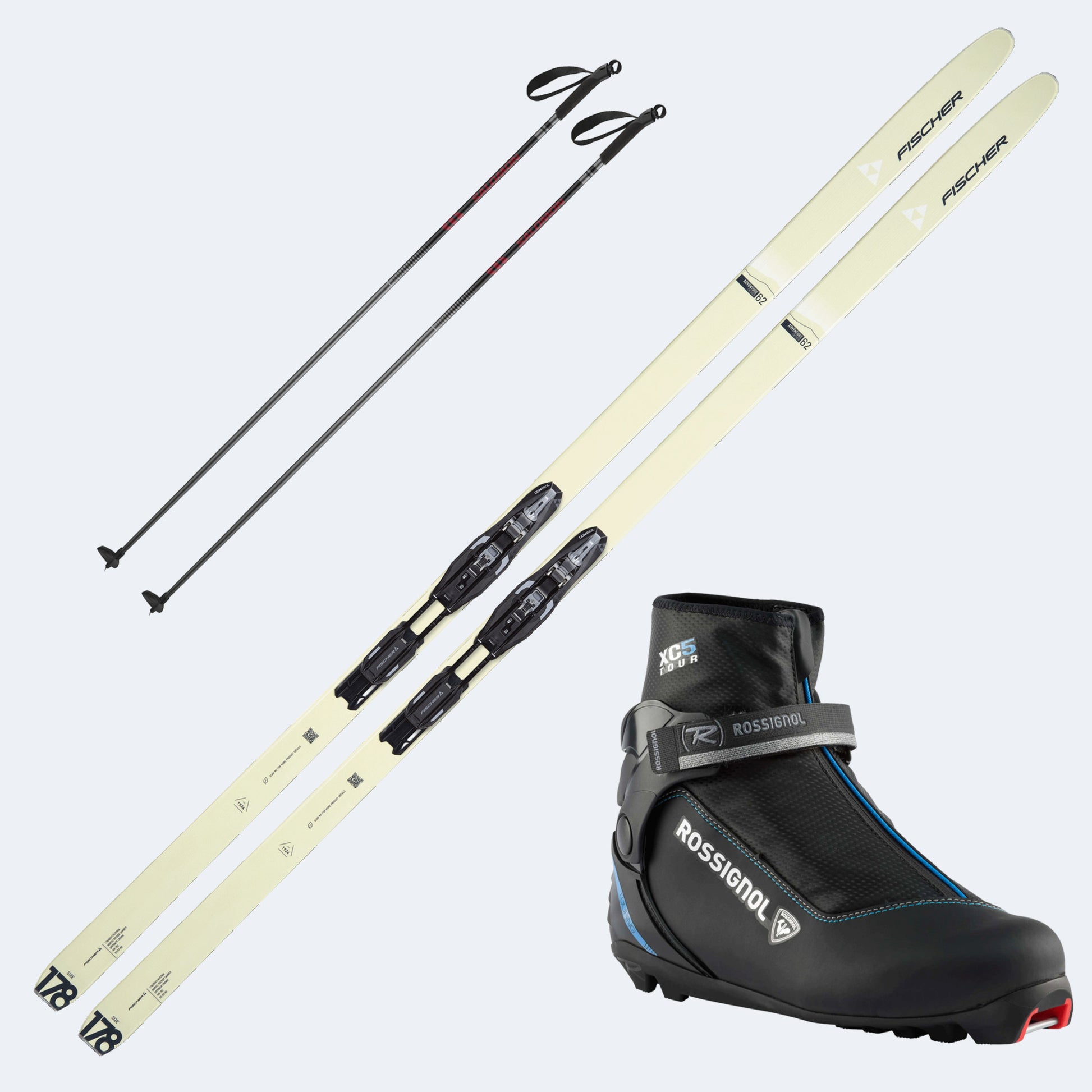 2026 Fischer Adventure 62 Crown Skis with Rossignol XC 5 Boots and Poles