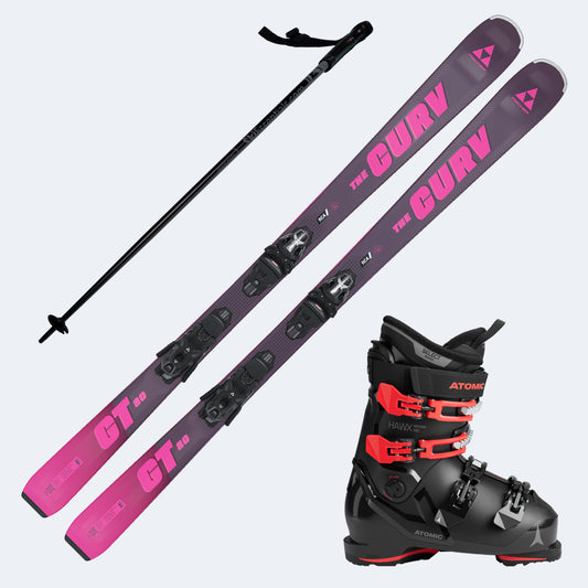 2026 Fischer The Curv Gt 80 Tpr Skis with Atomic Hawx Magna 100 Boots and Poles