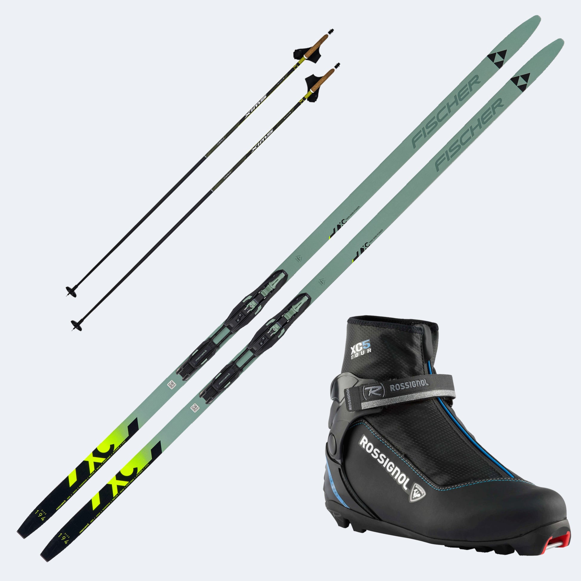 2026 Fischer Twn Skin Power Medium Skis with Rossignol XC 5 Boots and Poles