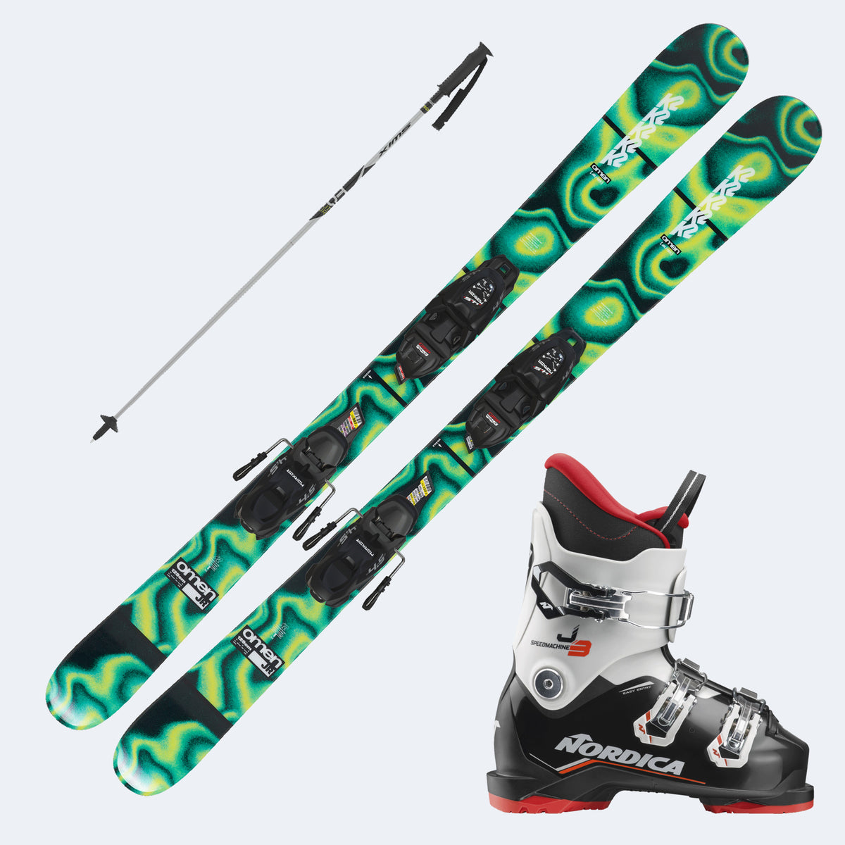 2027 K2 Omen Jr Junior Skis with  SpeedMachine J Boots and Poles
