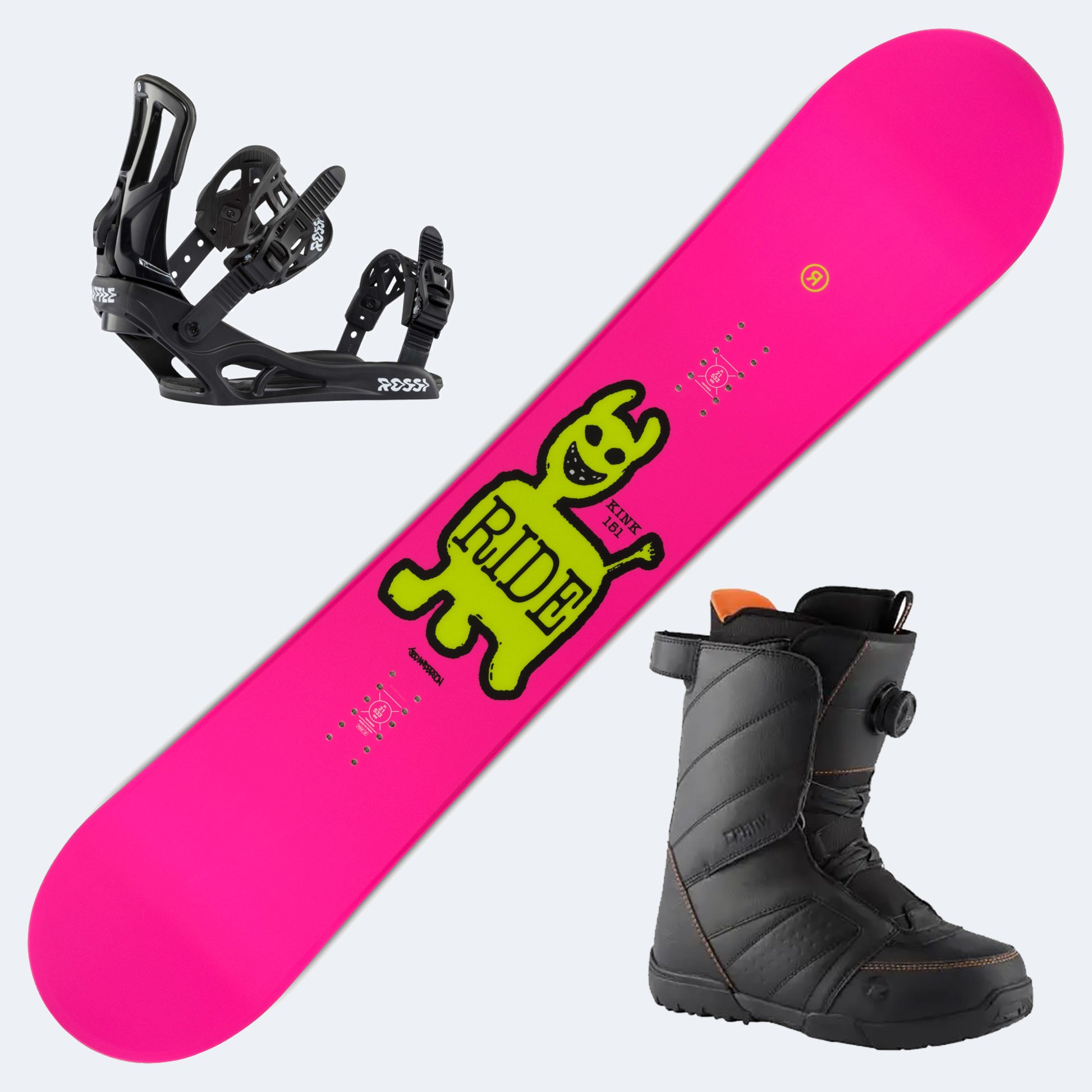 2026 Ride Kink Snowboard with Rossignol Crank Boa H4 Boots and Poles