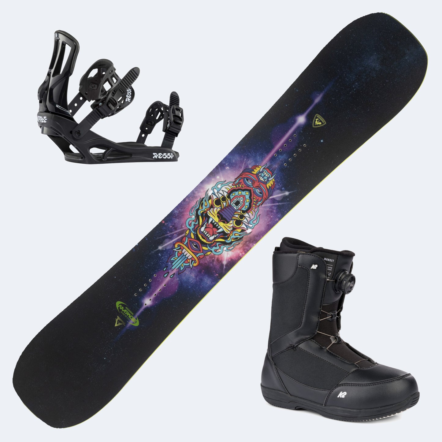 2026 Rossignol Ampage Vol 2 Snowboard with K2 Market Boots and Poles
