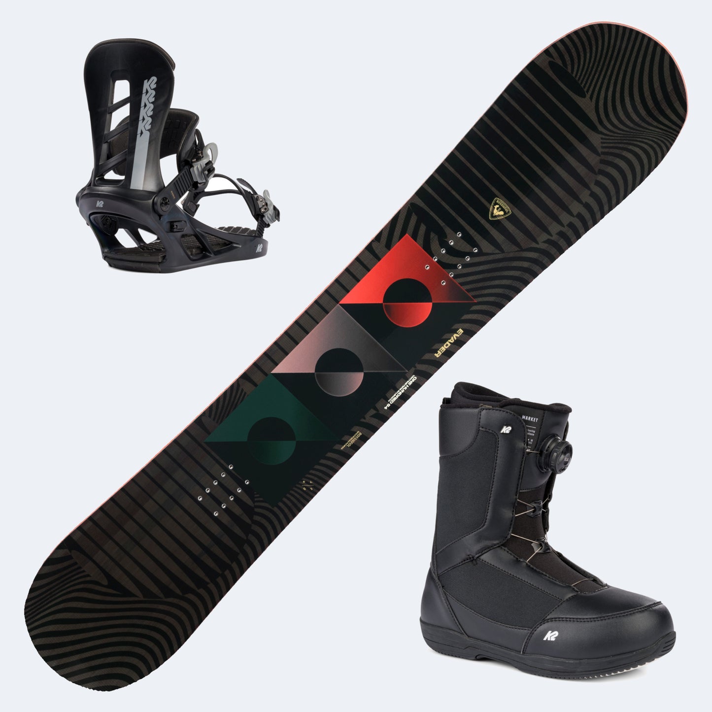 2026 Rossignol Evader Snowboard with K2 Market Boots and Poles