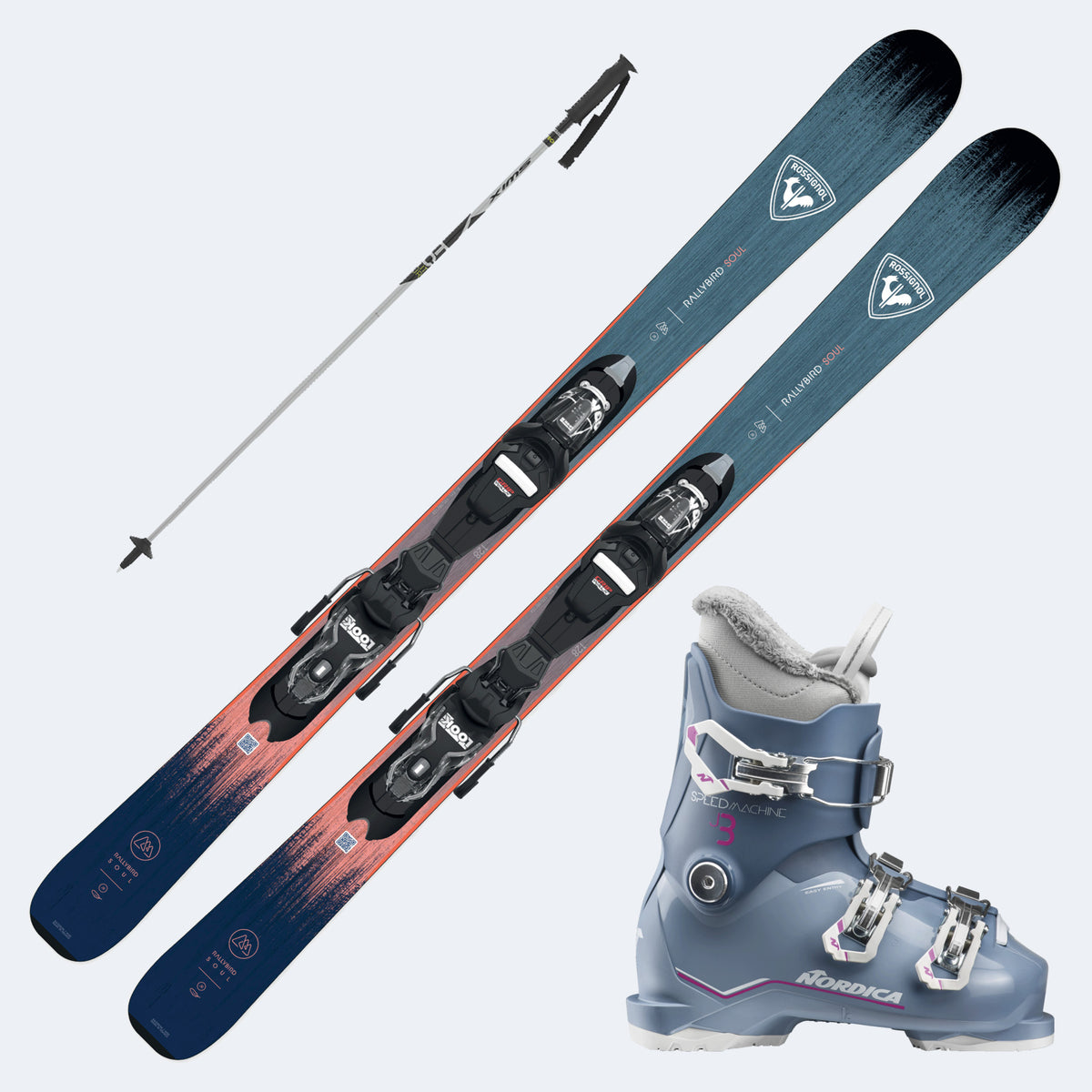 2026 Rossignol Rallybird JR Junior Skis with  SpeedMachine J Boots and Poles