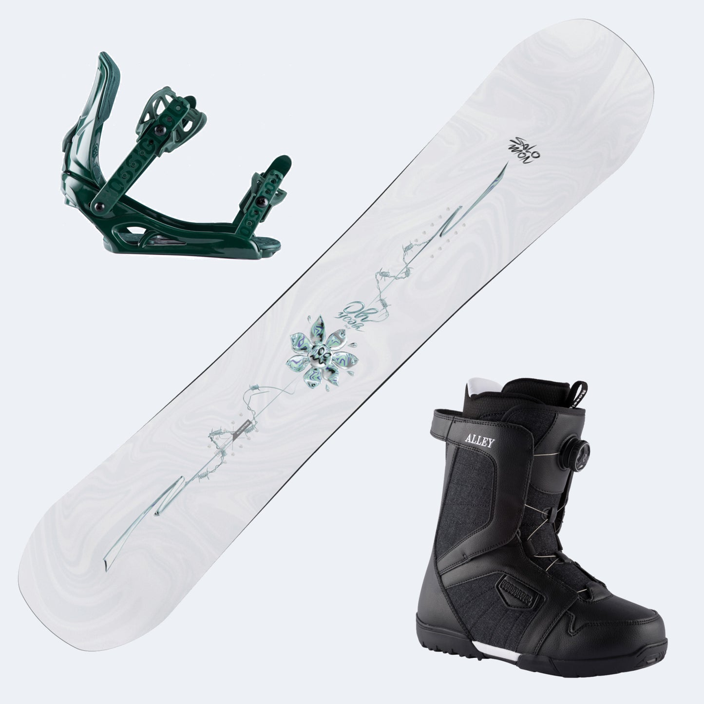 2026 Salomon Oh Yeah Women's Women's Snowboard with Rossignol Alley Boa H4 Boots and Poles