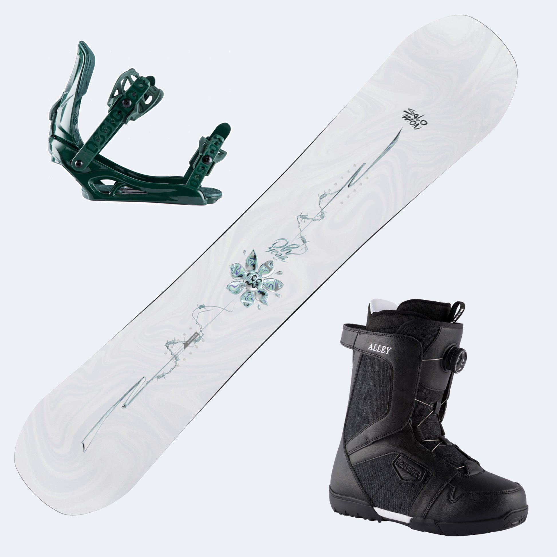 2026 Salomon Oh Yeah Women's Women's Snowboard with Rossignol Alley Boa H4 Boots and Poles