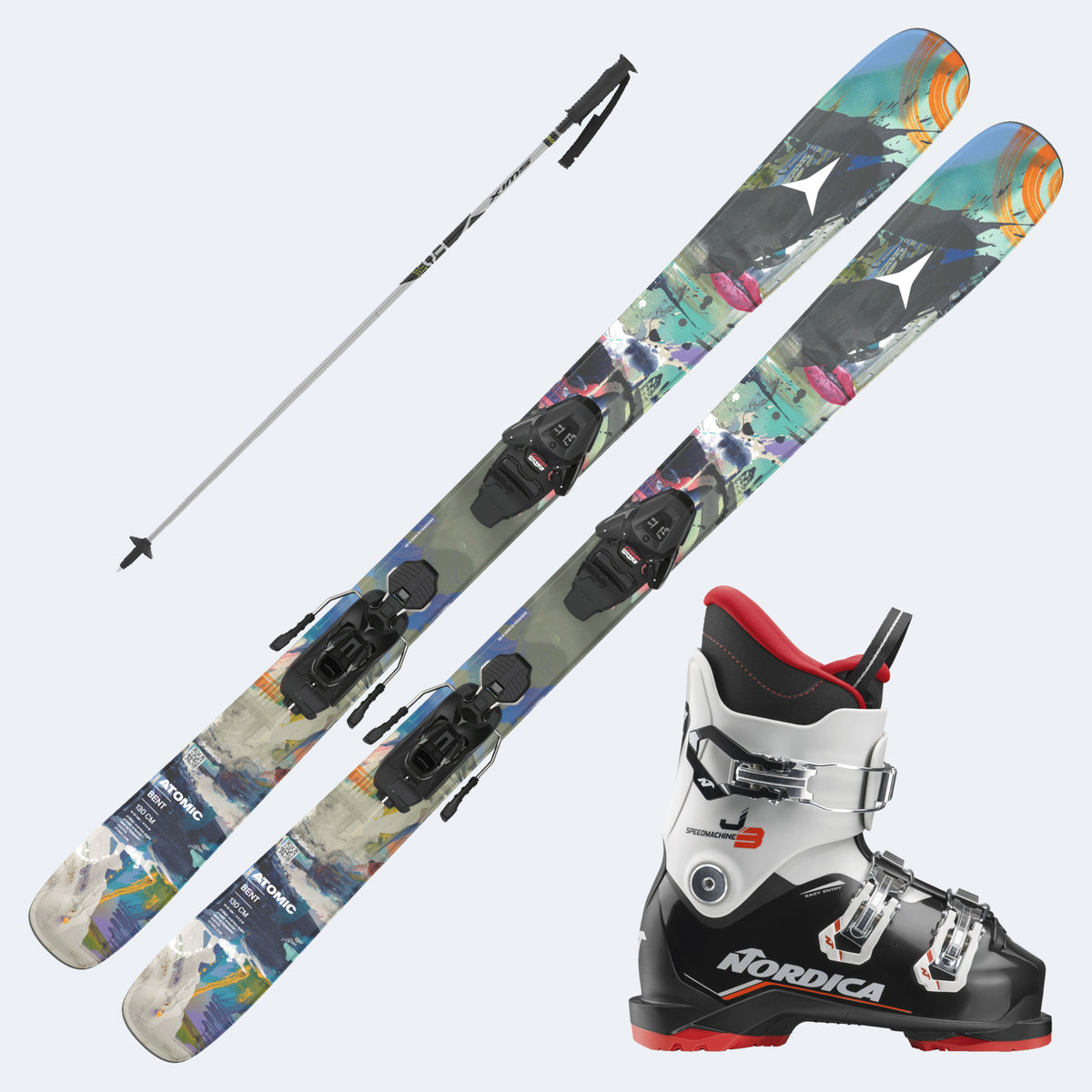 2027 Atomic Bent Junior Skis with  SpeedMachine J Boots and Poles
