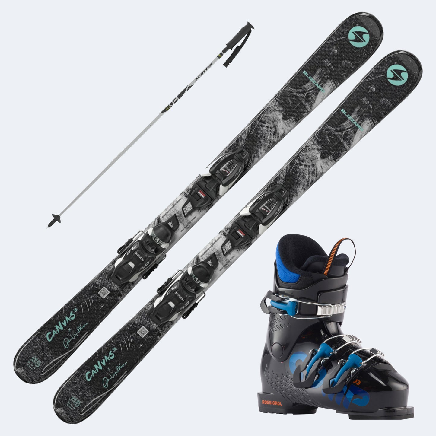 2027 Blizzard Canvas Jr Skis with  Comp J Boots and Poles
