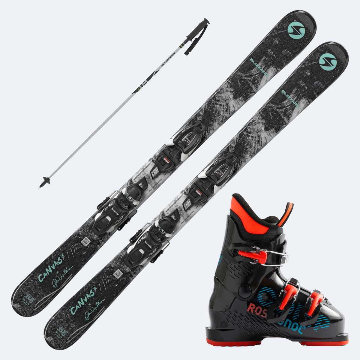 2027 Blizzard Canvas Jr Skis with  Comp J Boots and Poles