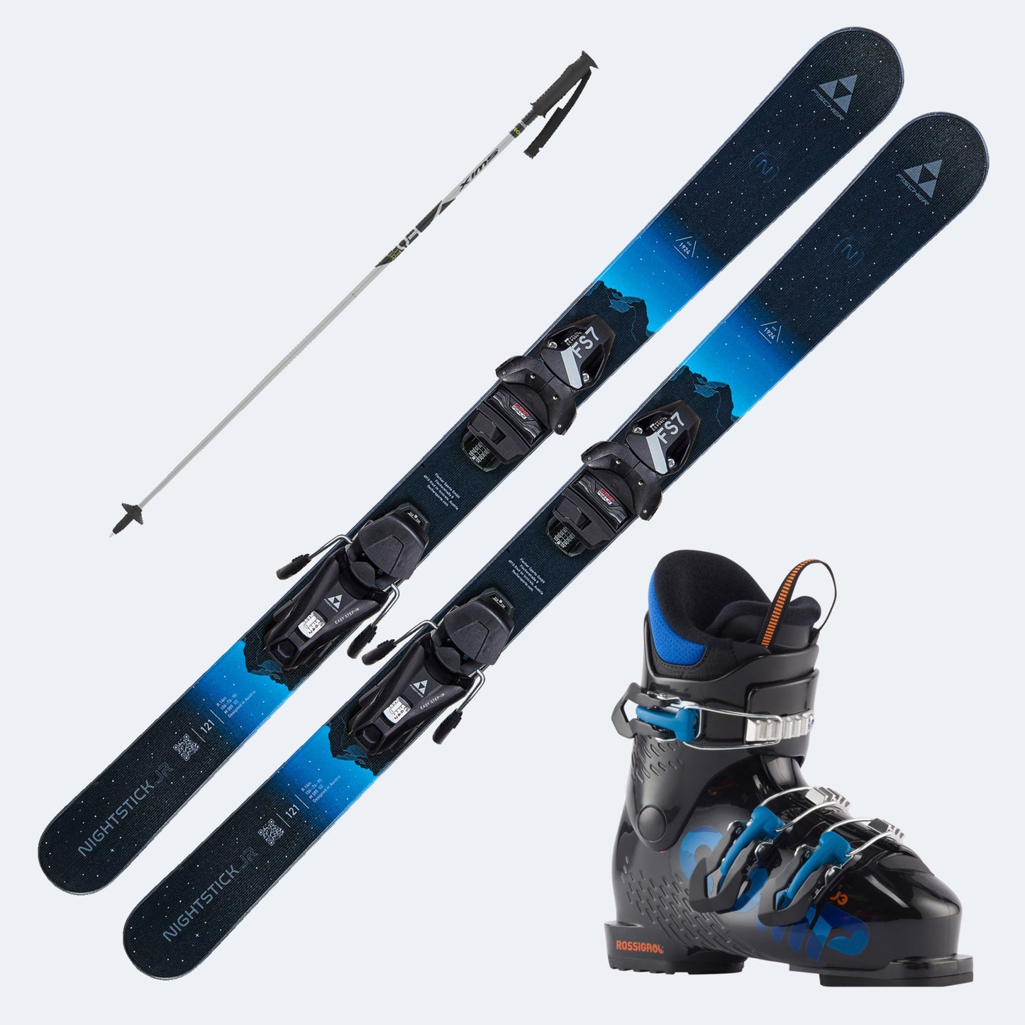 2027 Fischer Nightstick Junior Skis with  Comp J Boots and Poles