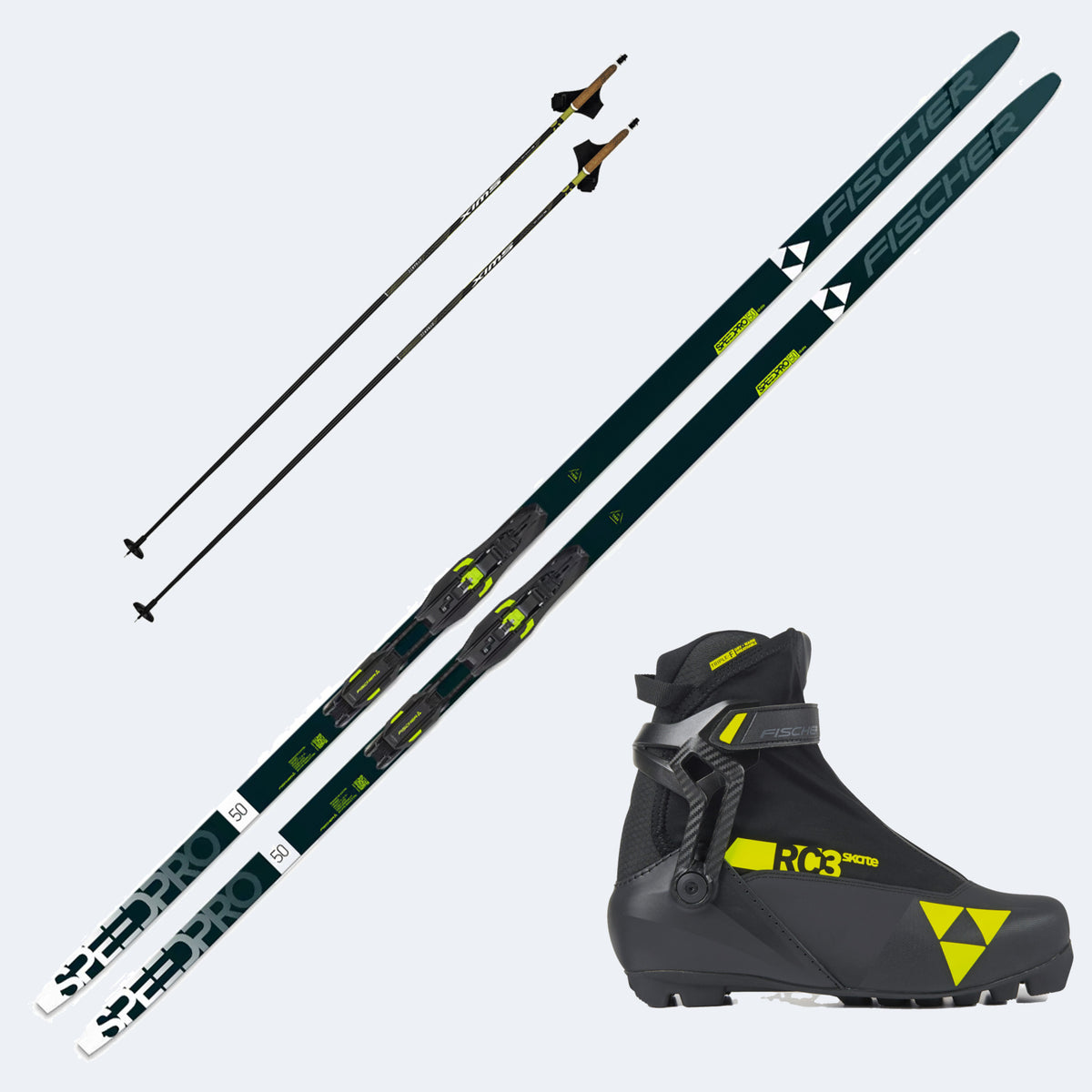 2027 Fischer Speedpro 50 Skate Skis with Fischer RC3 Skate Boots and Poles