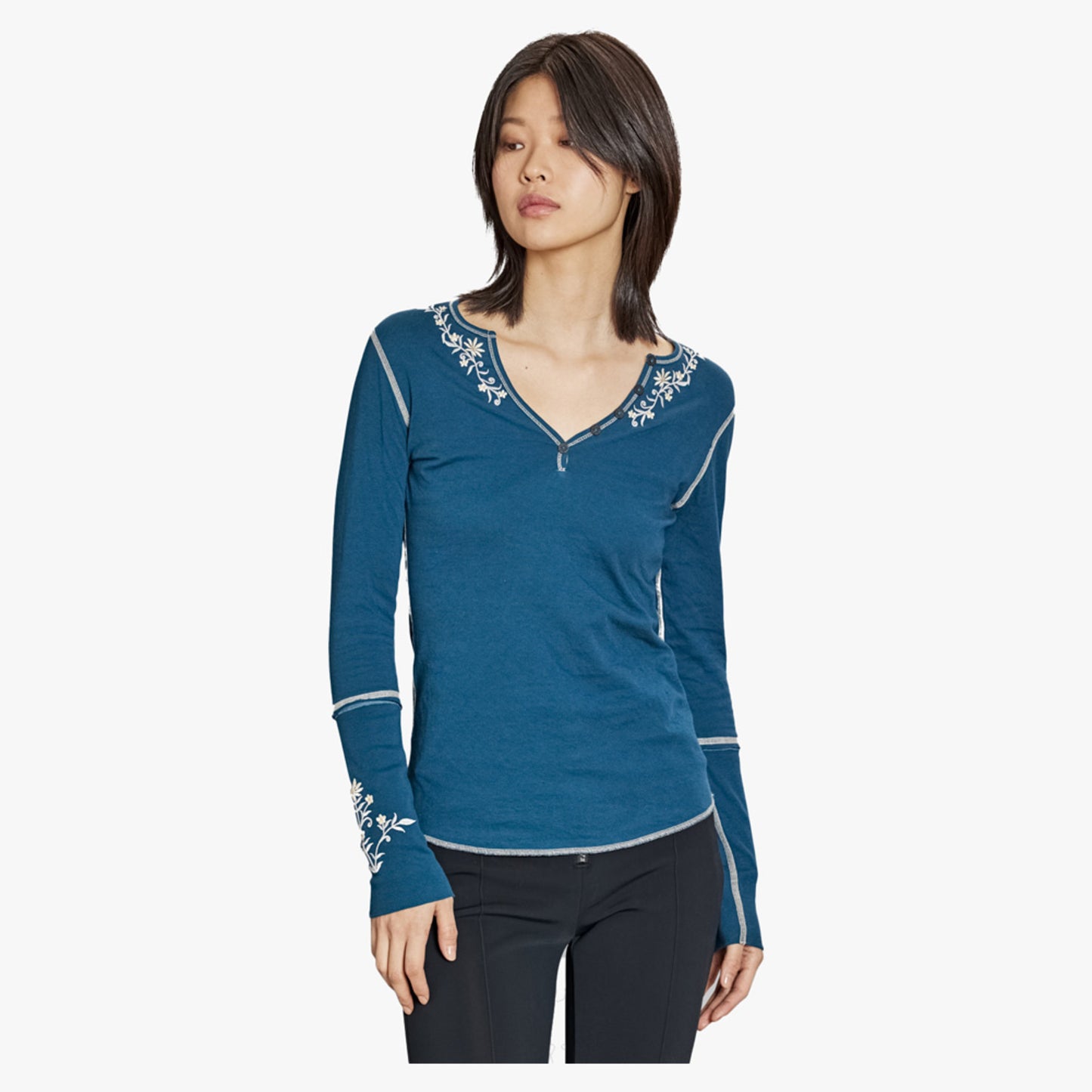 Alp-N-Rock Flora Women's Henley Shirt - Teal Blue - XL