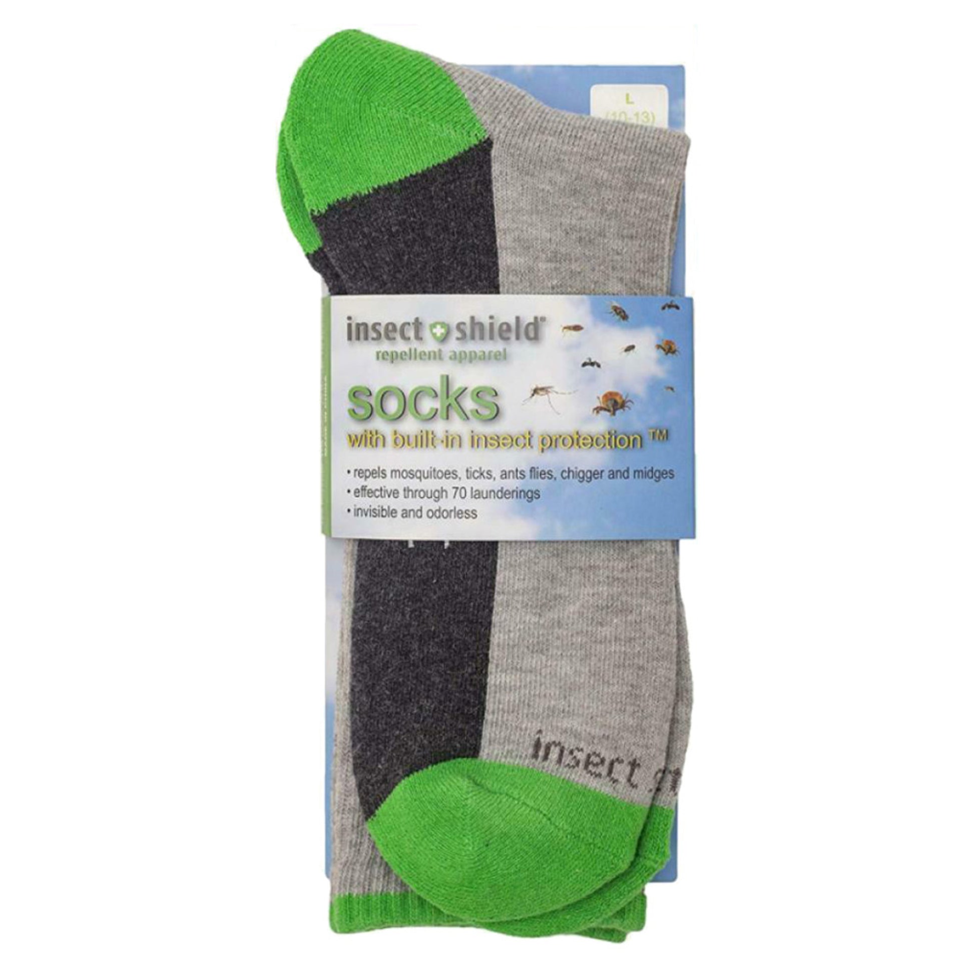 Insect Shield Sport Crew Sock - GREY HEATHER - M