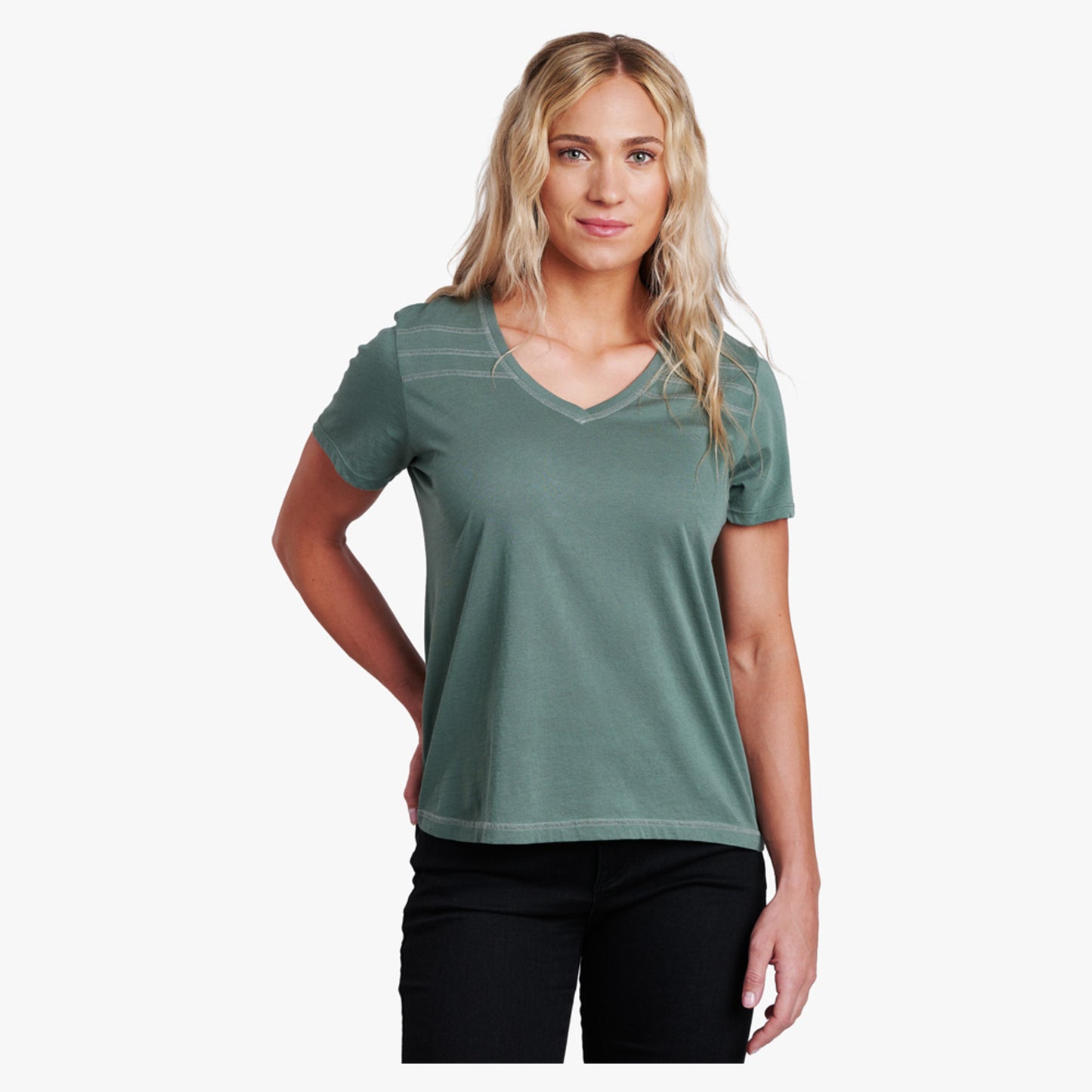 Kuhl Arabella Women's Short Sleeve V-Neck - Evergreen - XL