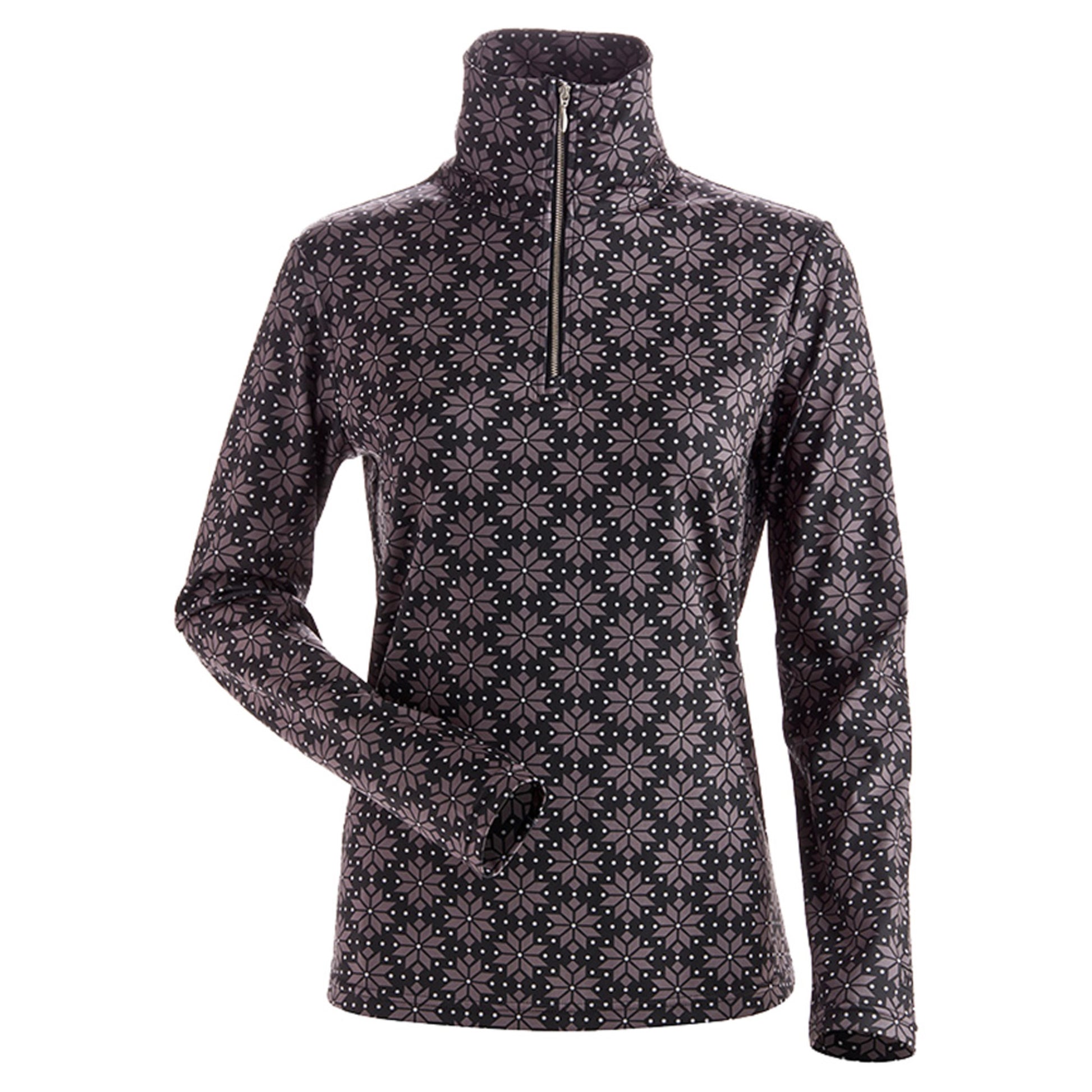 NILS Snowflake T Neck 1/4 Zip Women's Top - BLACK - M