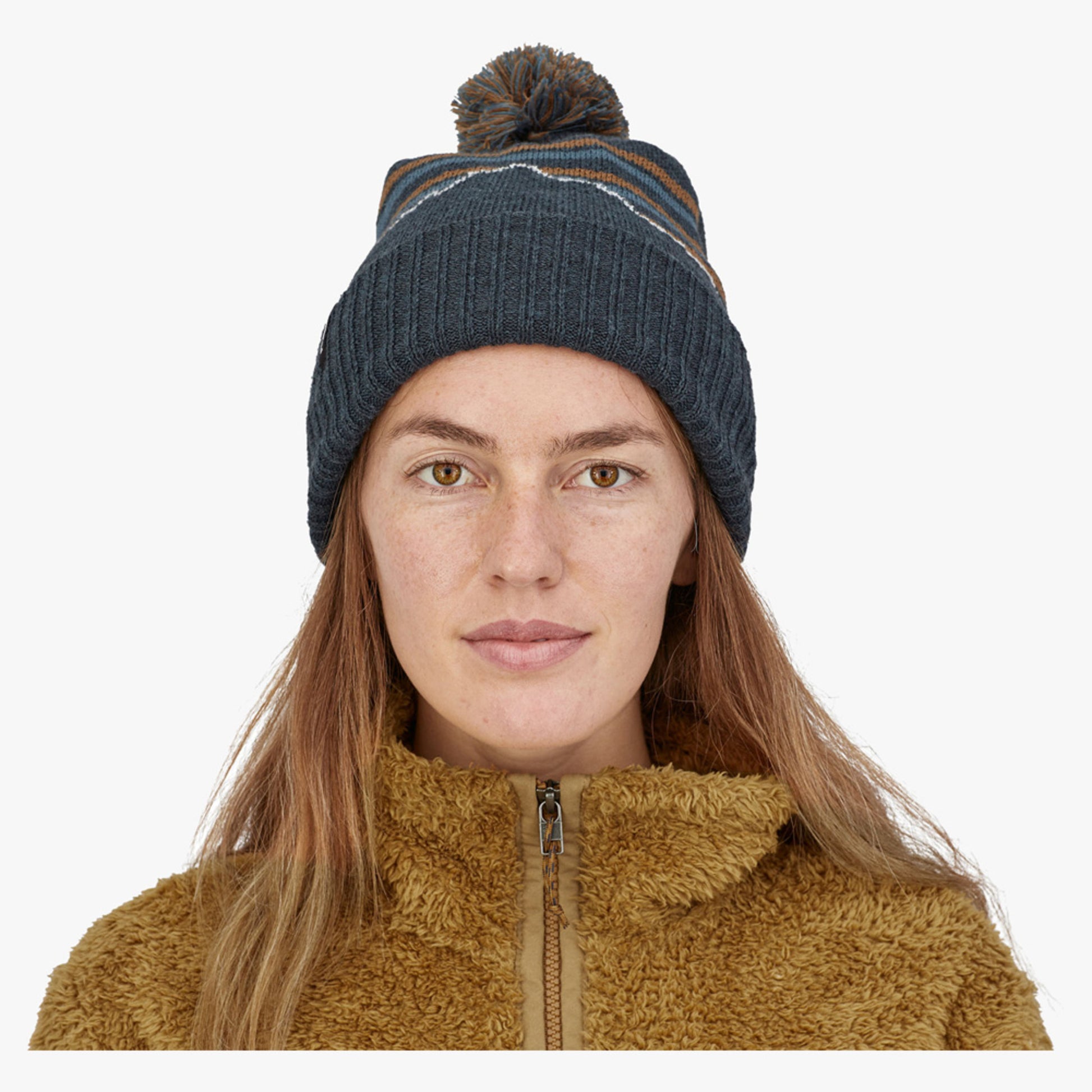 Patagonia Powder Town Beanie - Fitz Roy Stripe Knit: Smolder Blue