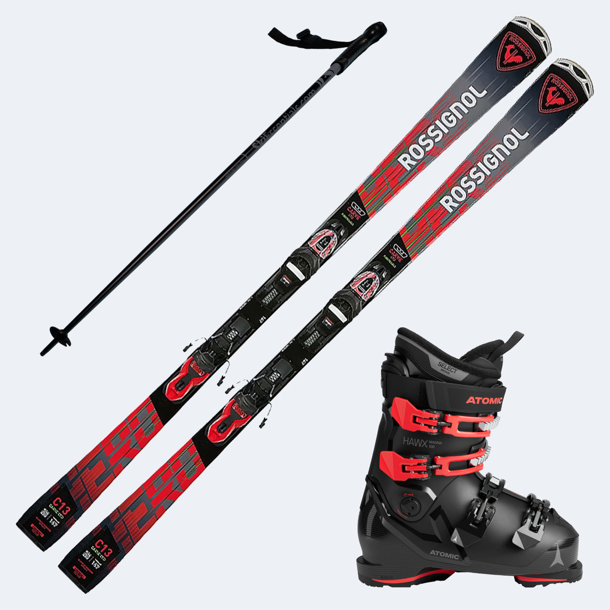 2026 Rossignol Hero Carve LTD Skis with Atomic Hawx Magna 100 Boots and Poles