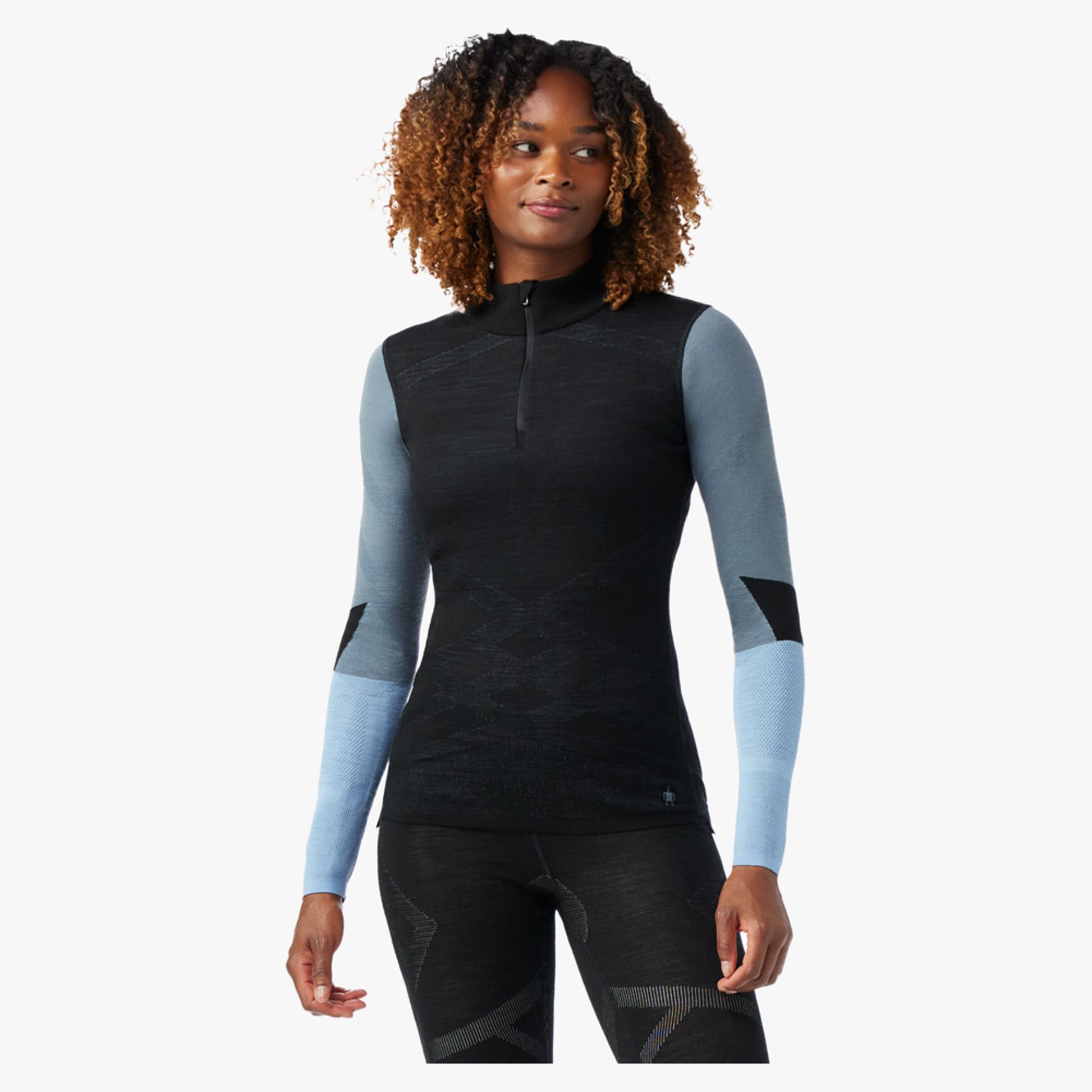 Smartwool Women's Intraknit Thermal Merino Base Layer Colorblock 1/4 Zip - Black - XL