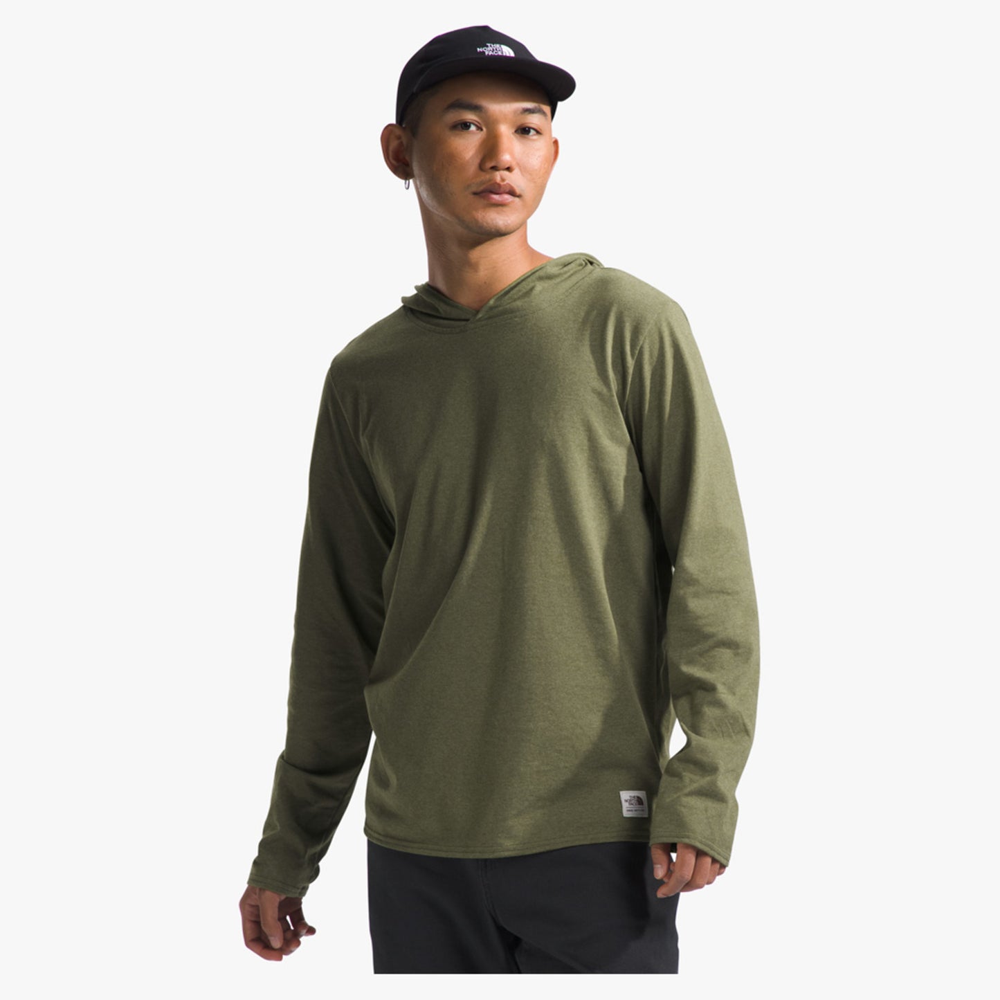 The North Face Heritage Patch Men's Hoodie Tee - Forest Olive Heather - XXL